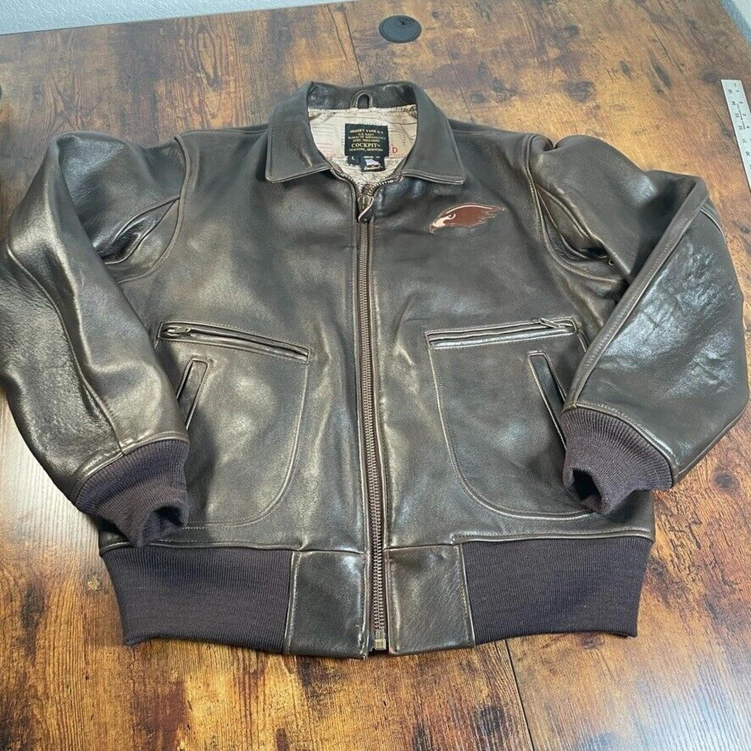 Cockpit The Mod Raider G-1 Leather Aviator Jacket Brown Men's Size Large