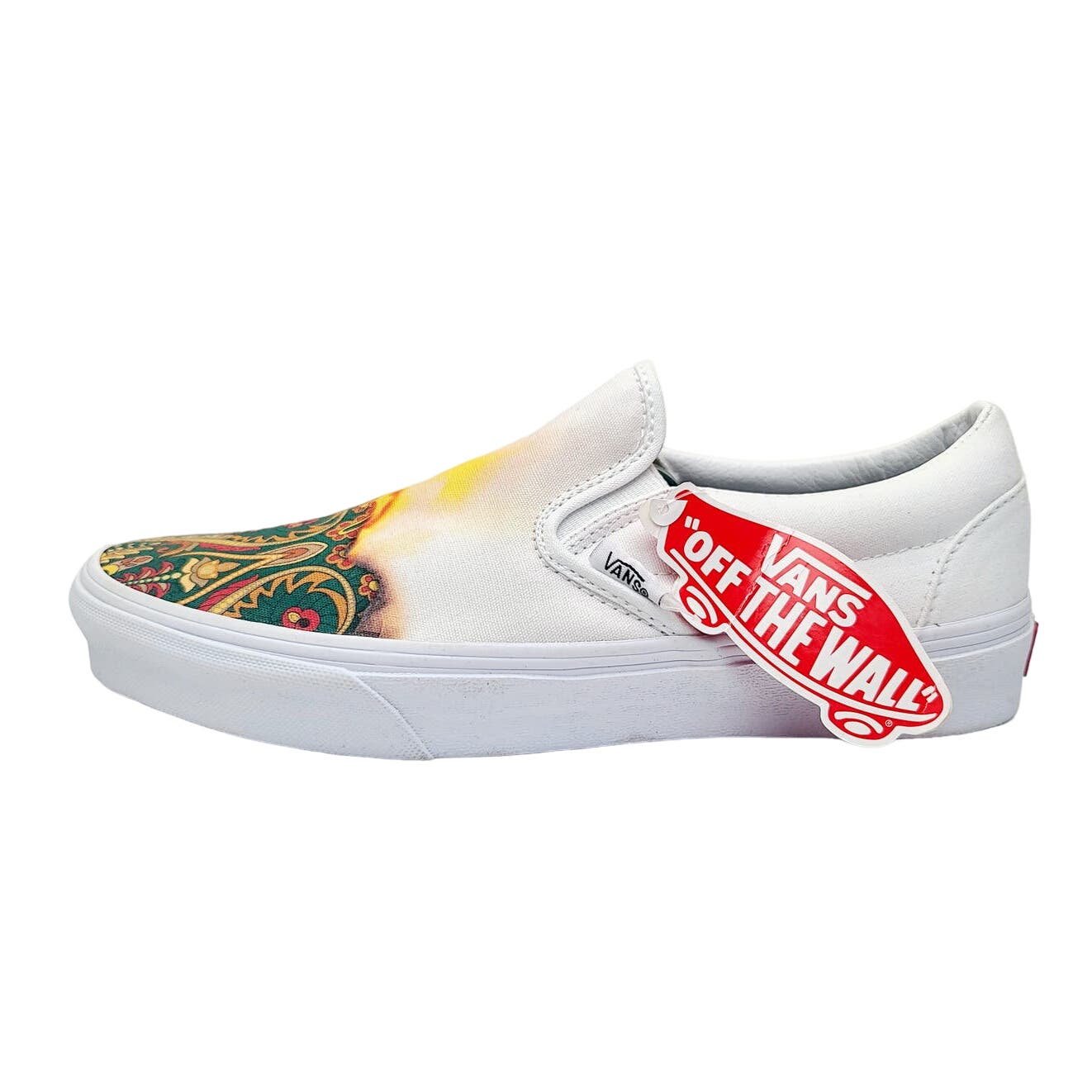 VANS Classic Slip On Big Reveal Skate Shoe White Paisley Sneakers Women's 6