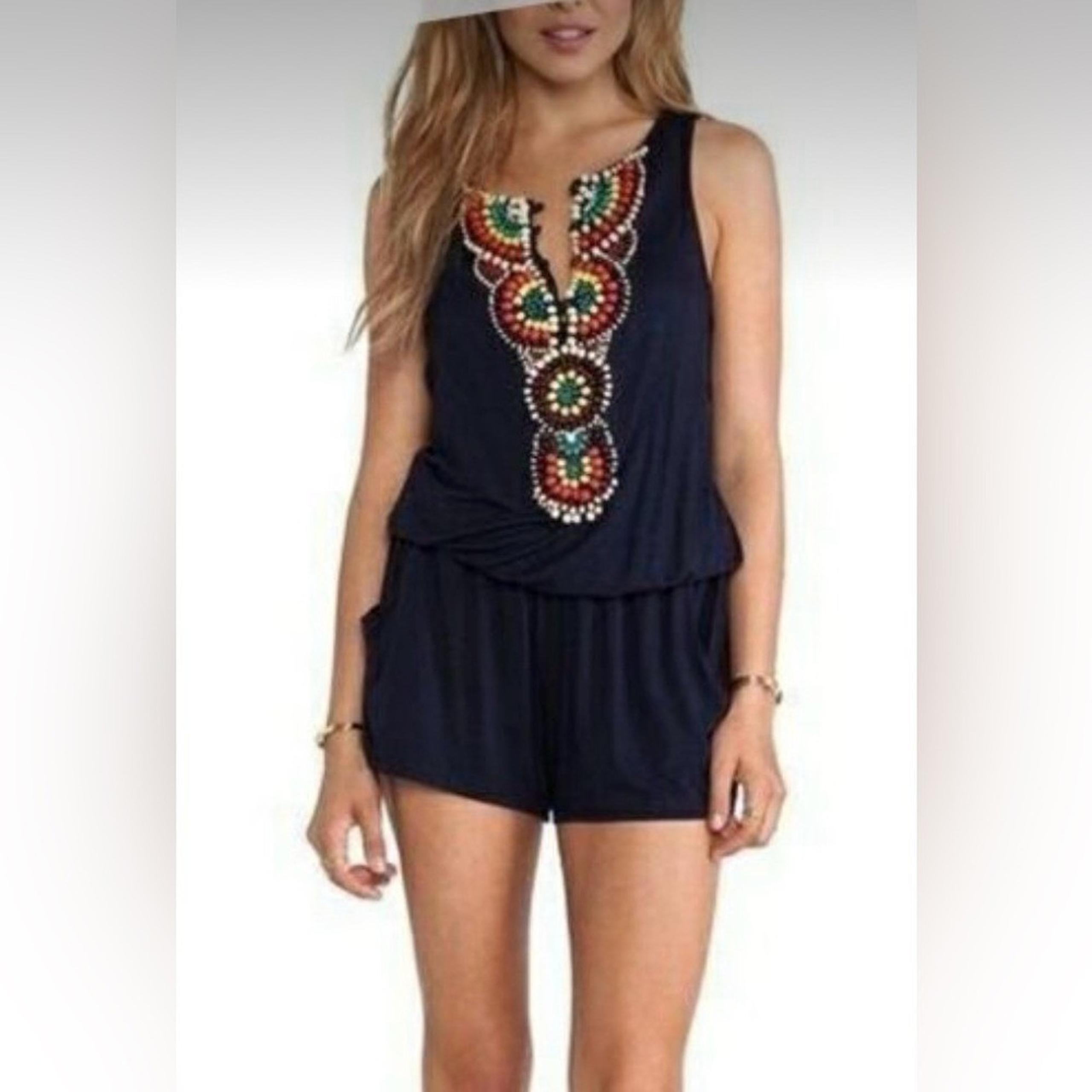 NANETTE LEPORE NAVY BLUE BEADED SLEEVELESS ROMPER