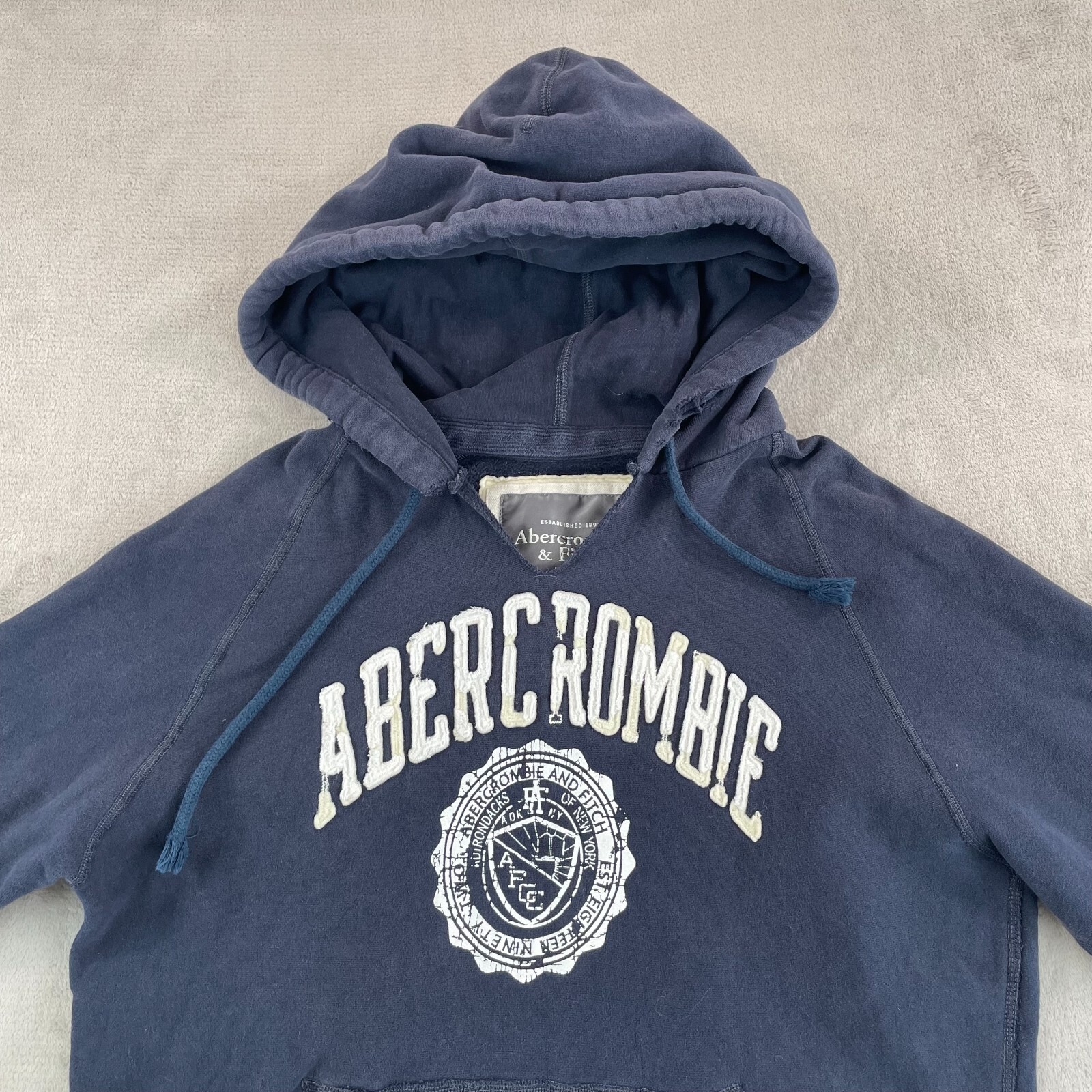 Vintage Abercrombie & Fitch Hoodie Men Large Navy Blue Heavy Distressed Y2K