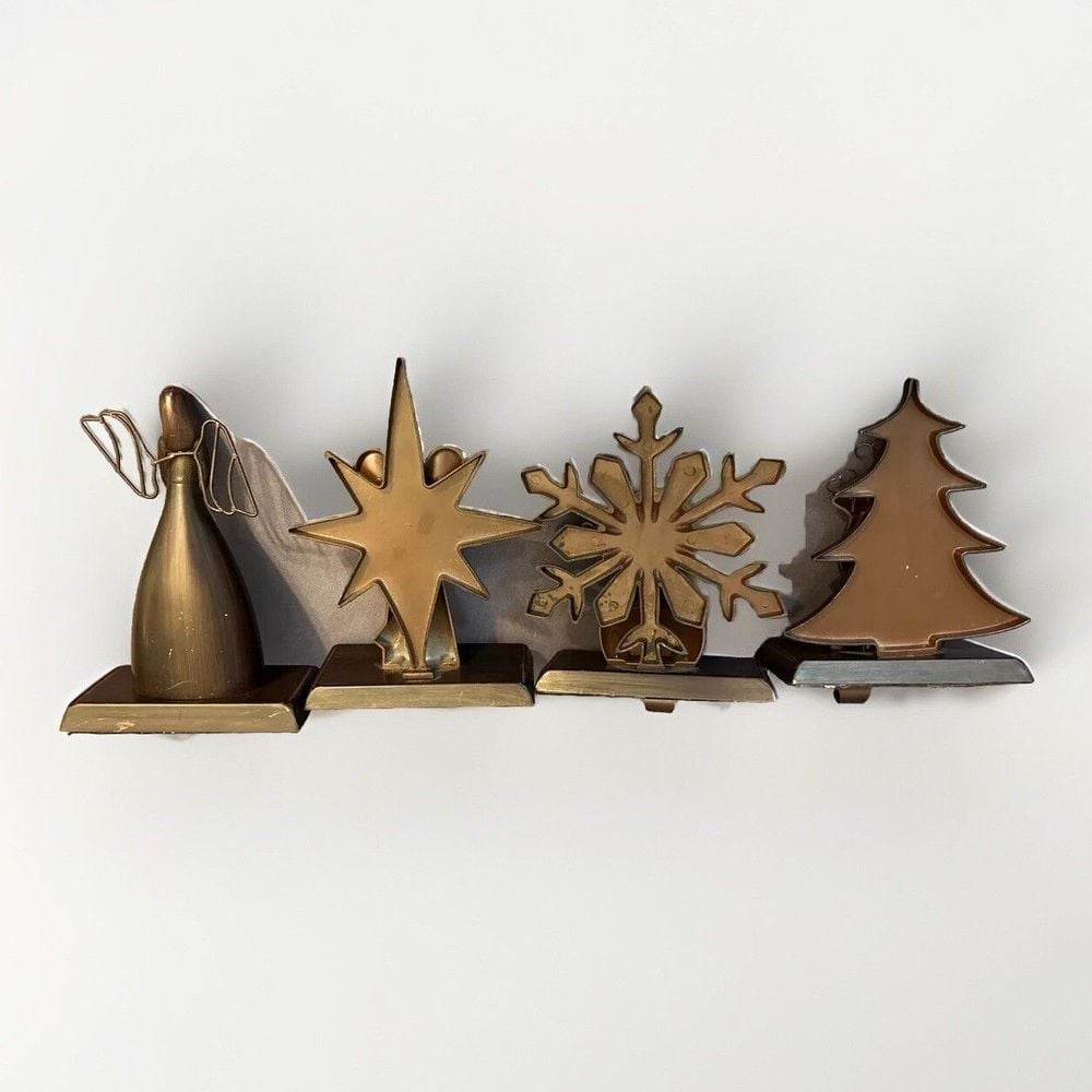 Metal Deer Stocking Holders Set of 4 Tree Reindeer Angel Snowman