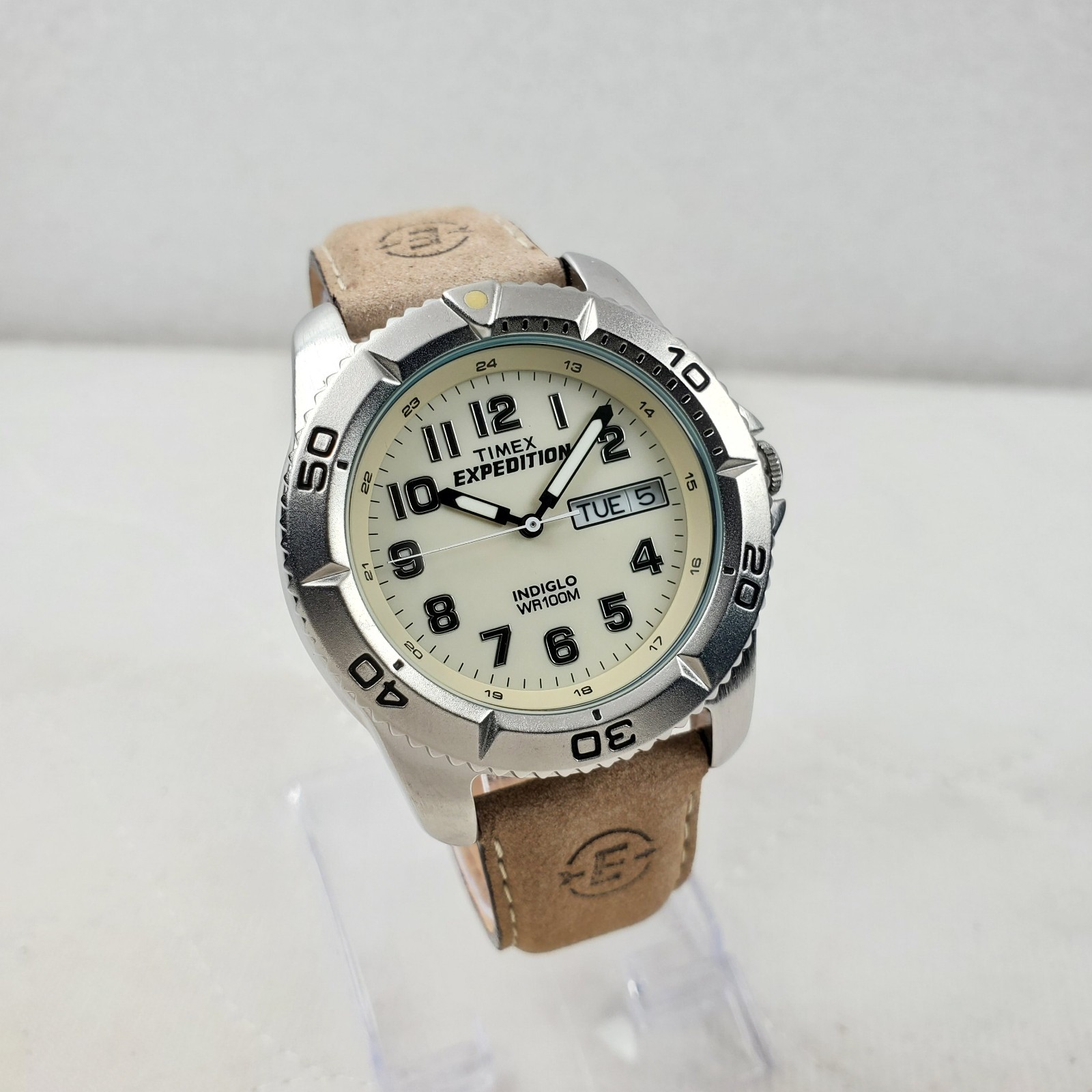 TIMEX EXPEDITION T46681 INDIGLO WR 100M CREAM/BROWN MEN'S WATCH