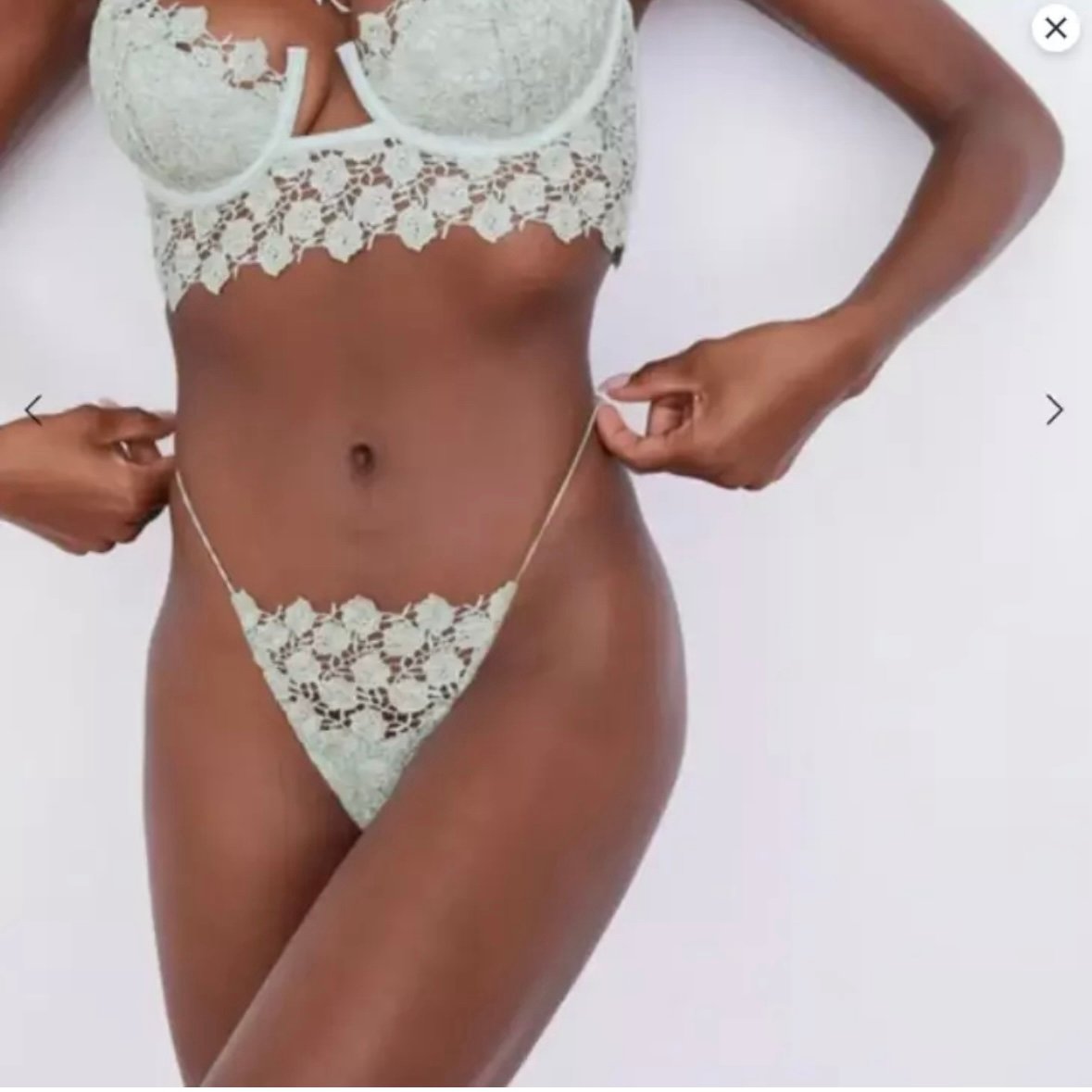 For Love and Lemons Twinkle Rose Thong Panty in Sage Green Rhinestones Size XXS