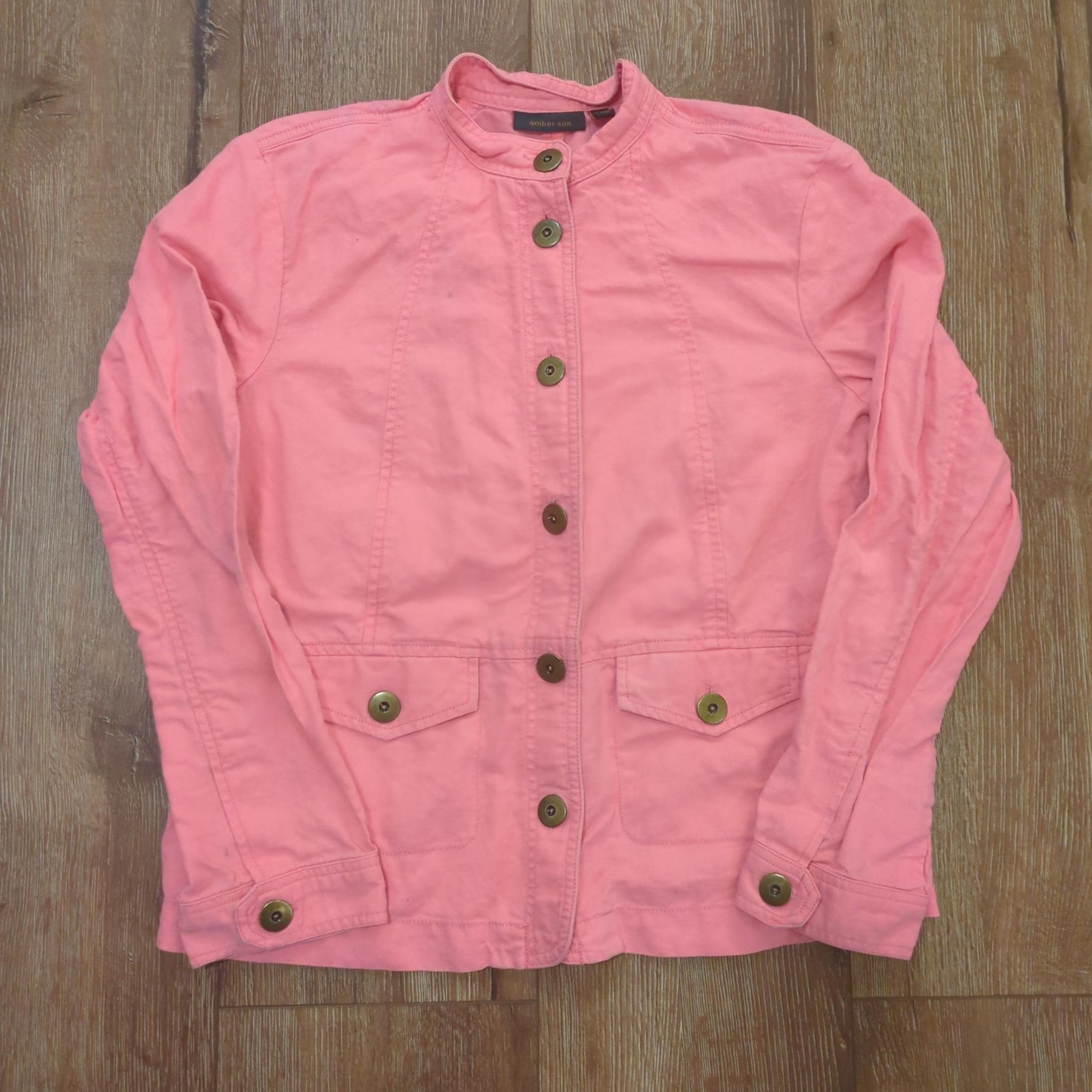 VTG Amber Sun Women's Medium Button Up Shirt Barbie Fairy Linen Blend Pink Y2K
