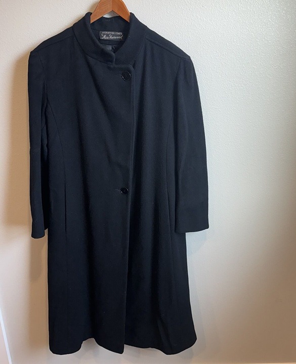 VTG Miss Hardwoods Signature Wool Coat Black Long 2 Button Union Made