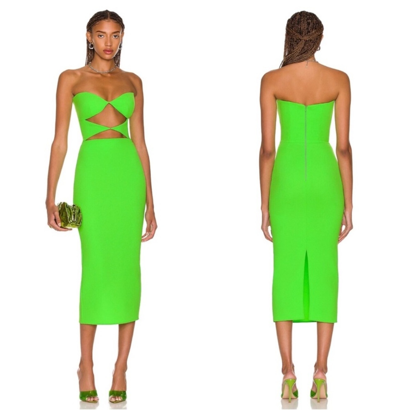 Alex Perry Apple Green Hale Stretch Crepe Strapless Cutout Midi Dress Size 6