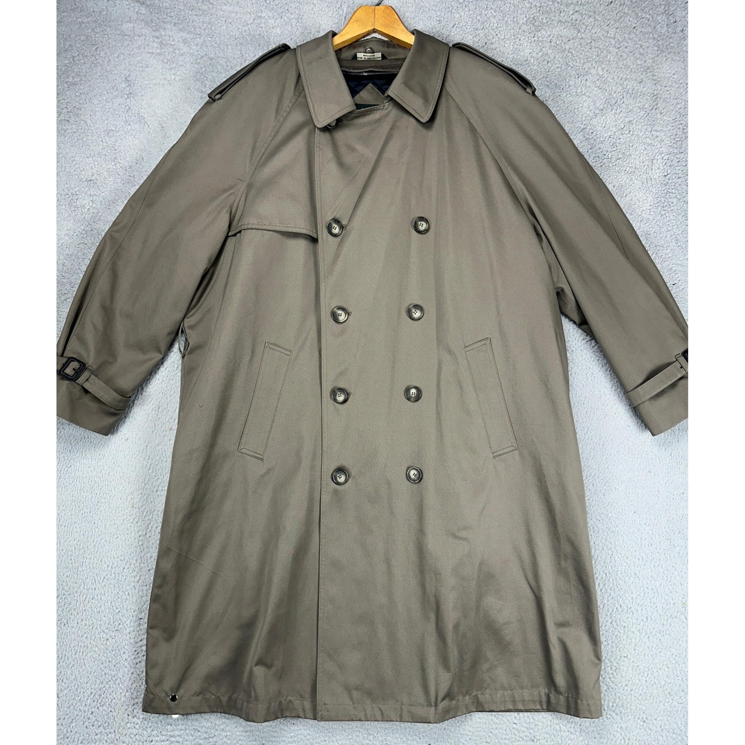 Lauren Ralph Lauren Men Trench Coat 46R Olive Green Double Breasted Lined Belted