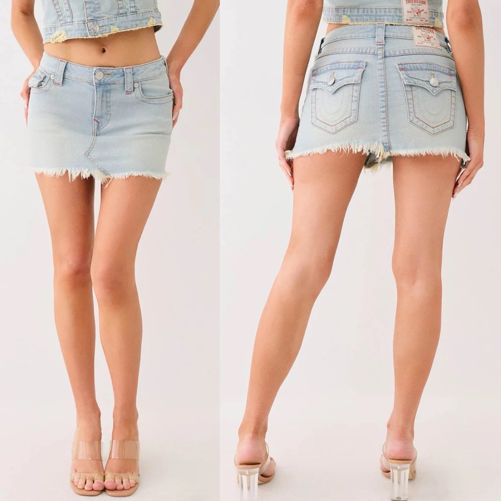 TRUE RELIGION Sadie Frayed Womens Mini Skirt Sz 30 In Light Wash NWT