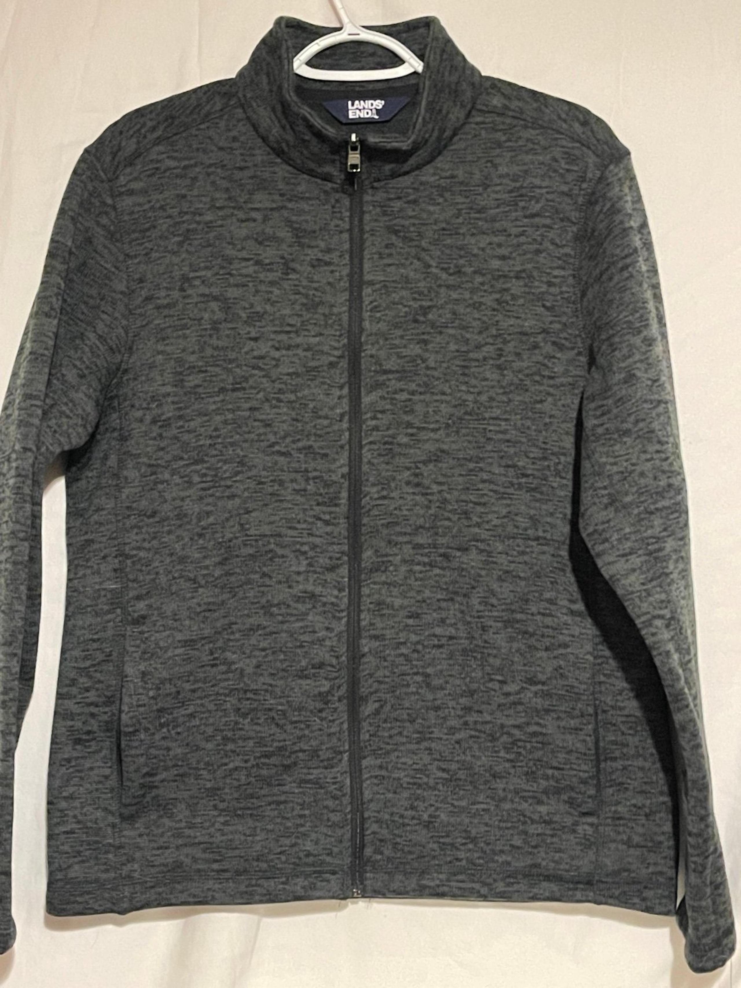 Lands End Jacket Men Grey Fleece Lined Zip Up Knitted Full Zip Midweight
