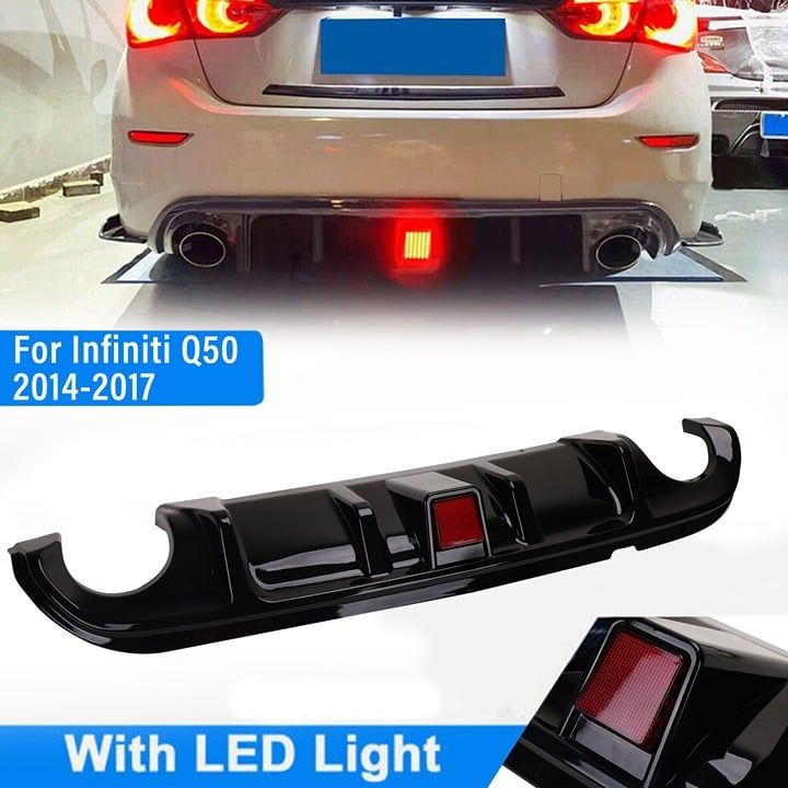 2014-2017 Infiniti Q50 Rear Lip With Light kit Diffuser PG Style Gloss Black Bra