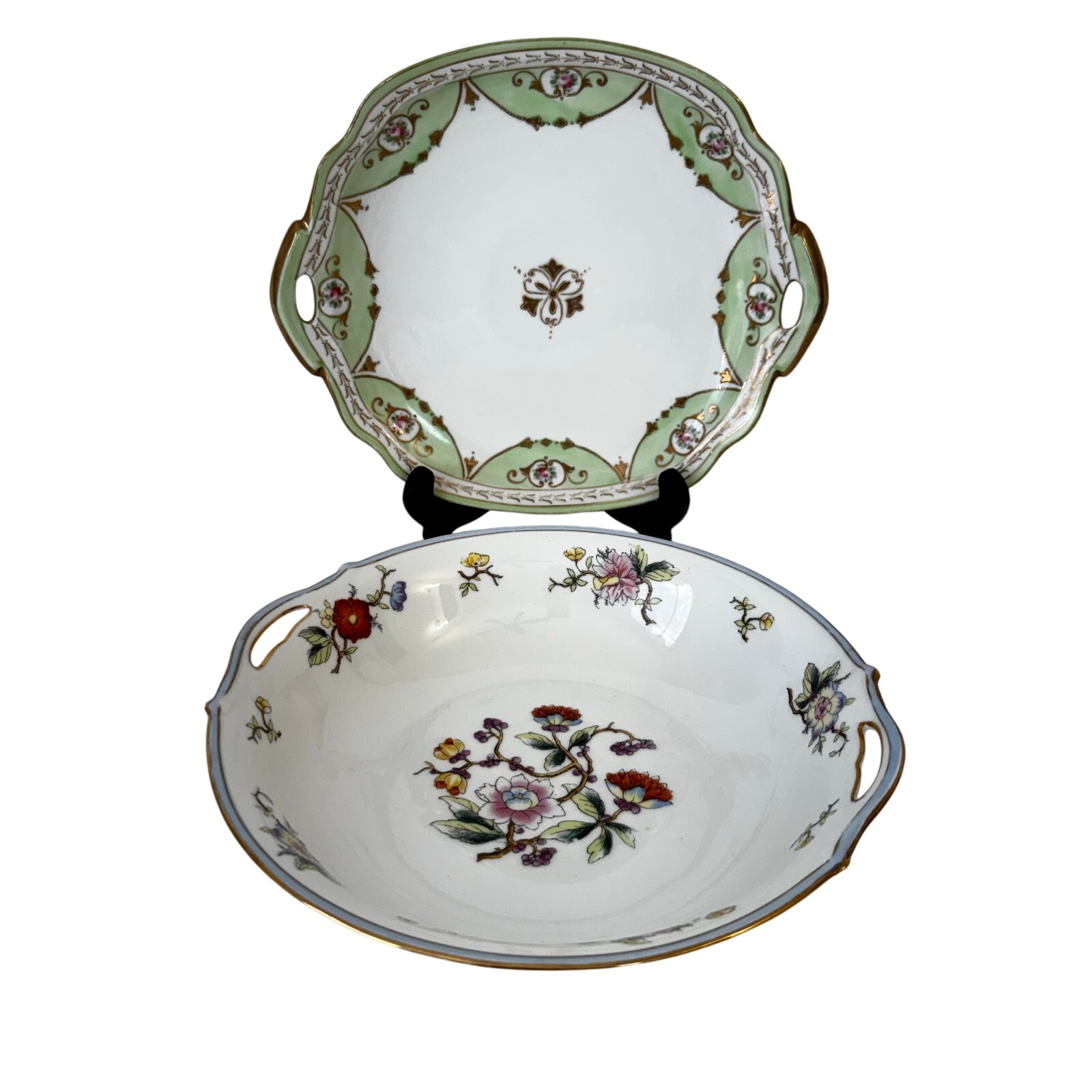 Nortitake Nippon Gold Trimmed Hand Painted 2-Handle Serving Tray & Bowl SET