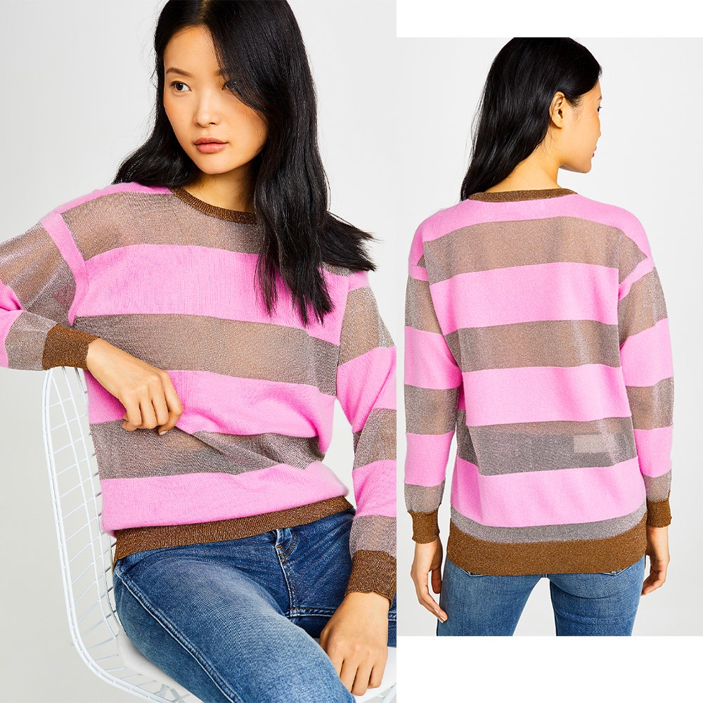 REPLICA LOS ANGELES Candy Stripe Pink and Metallic Cashmere Stripe Sweater
