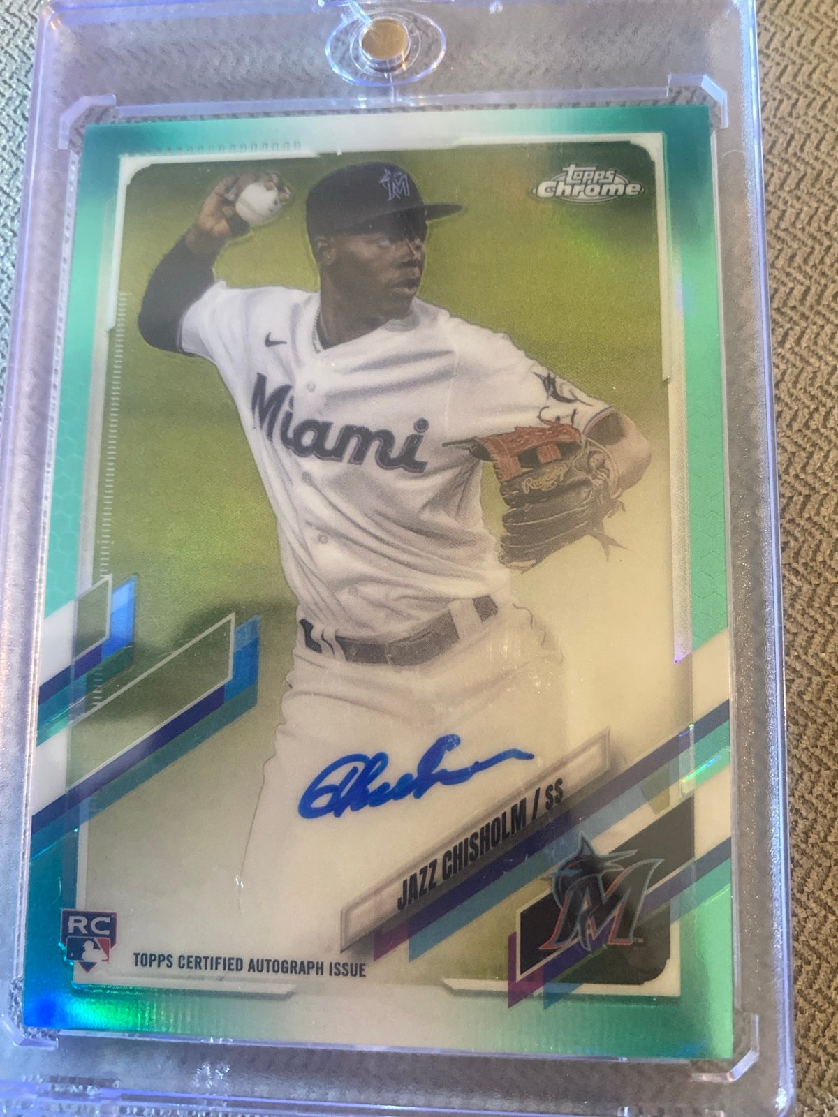 Jazz Chisholm 2021 Topps Chrome Aqua Refractor Auto RA-JCH /199 YANKEES RC
