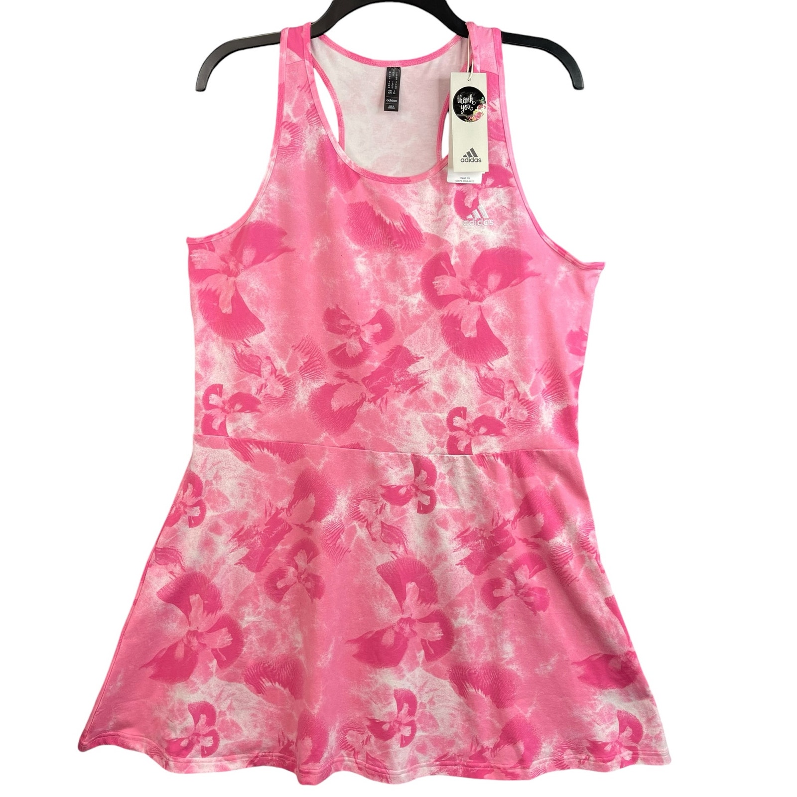 Adidas Womens Dress Tie And Dye Racer Neck Size XL Pink and White