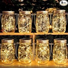 Solar Mason Jar Lights Lanterns,Jars & Hangers Included，30LED 8 Pack