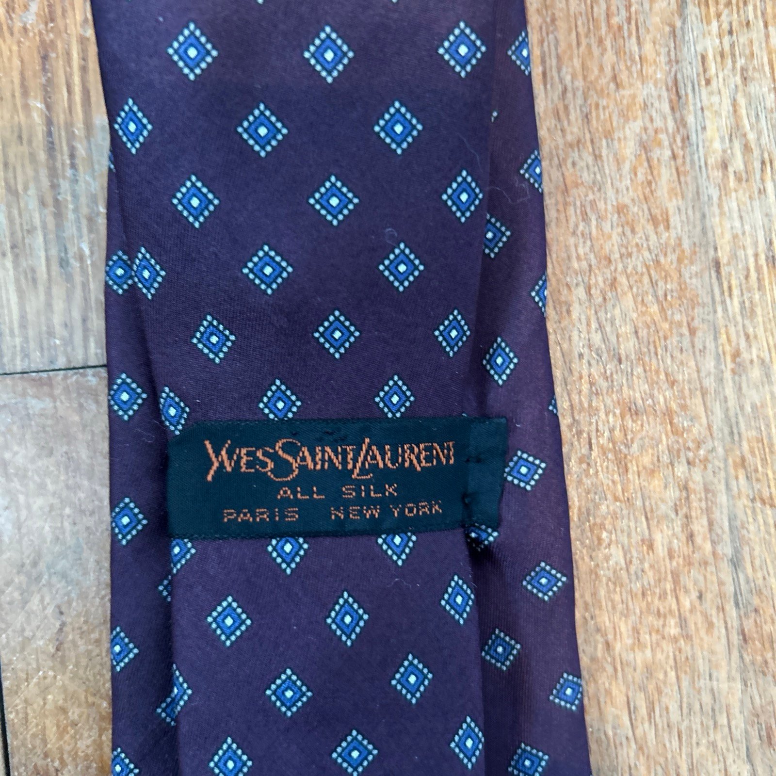 Yves Saint Laurent YSL Tie Geometric Pattern Burgundy All Silk 60” L 3.25w