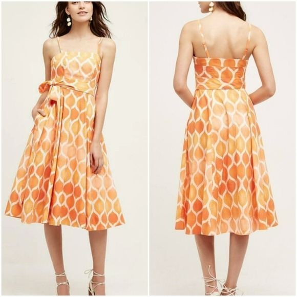 Anthropologie, New, Maeve Freya Coral Poplin Fit & Flare Midi Dress, Size 6
