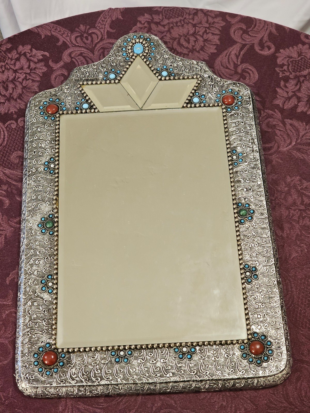 Vintage Antique Handmade Silver Crown Mirror