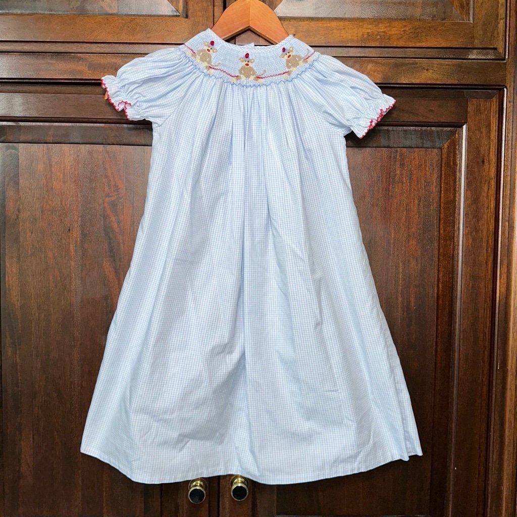 This & That Little Girl's Smocked Embroidered Sock Monkeys Shift Dress Size 4T