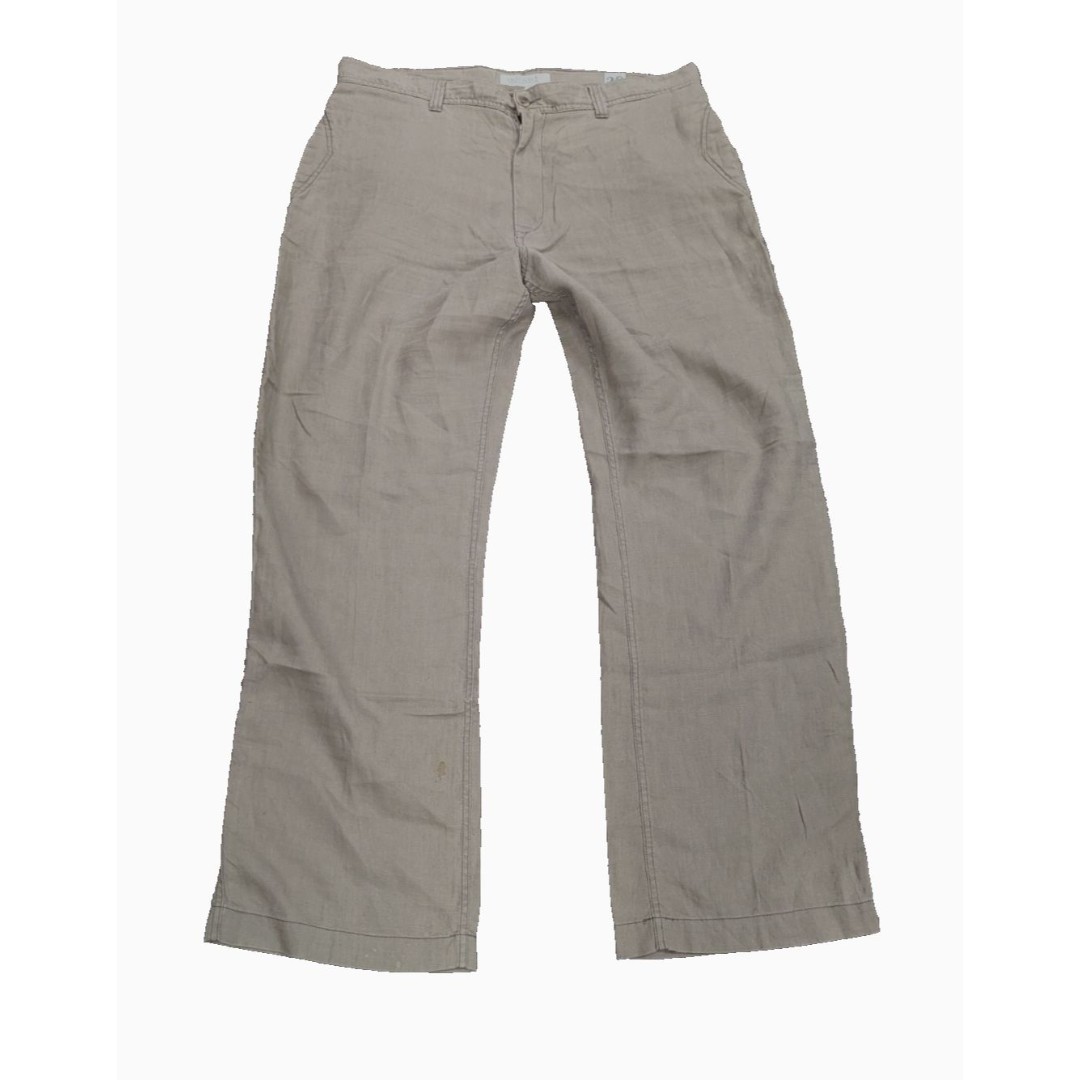 Mens 100% Linen Chino Pants Size 38 Khaki Summer Vacation Comfort Drawstring Zip