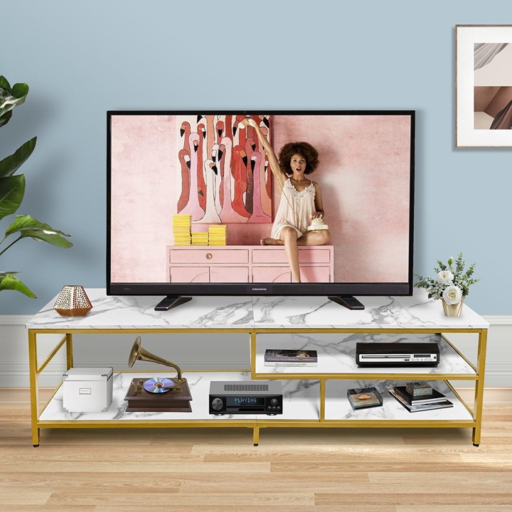 TV Stand for 55-75 inch TVs, Metal&MDF TV Stand with 3-Tier Storage