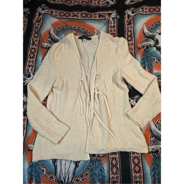 St. John Couture Marie Grey Lace Up Cardigan Sweater Women’s 10 Creme B12