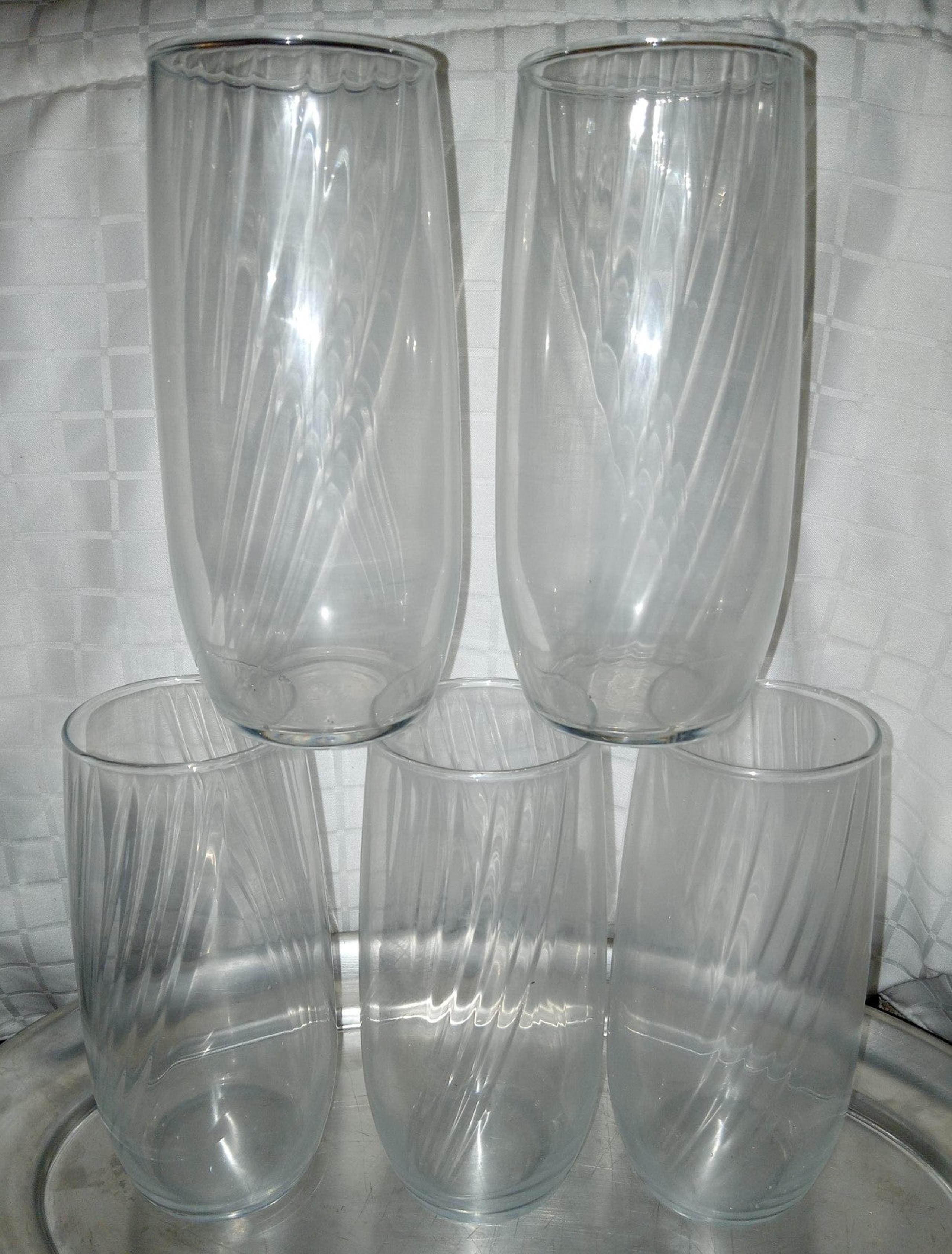 Vintage Libbey 16 oz Clear Optic Swirl Old Fashioned Tumbler Glasses. Set Of 5