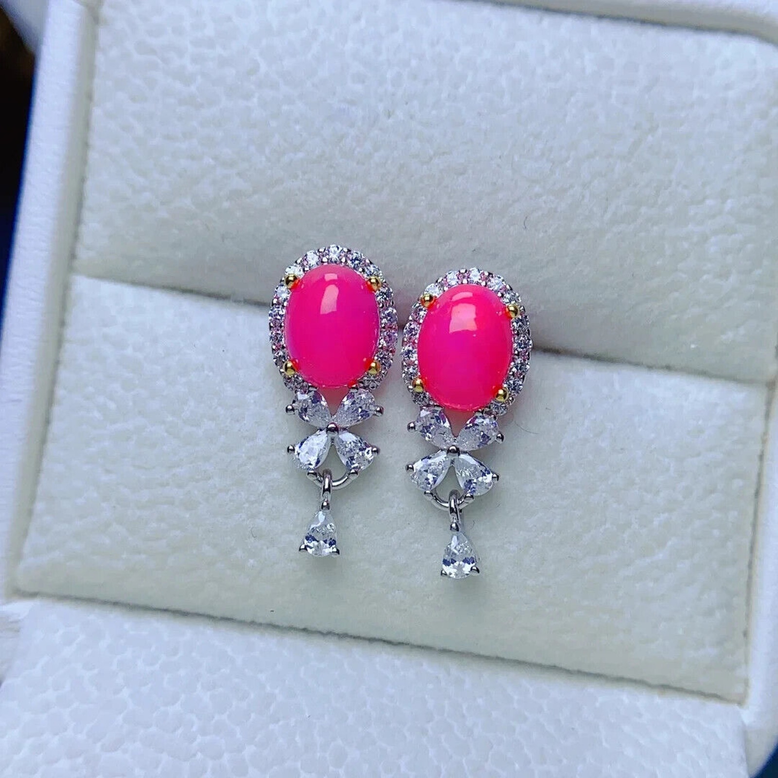 Pink Fire Opal Banquet Stud Earrings, Natural Pink Opal Earrings Sterling Silver