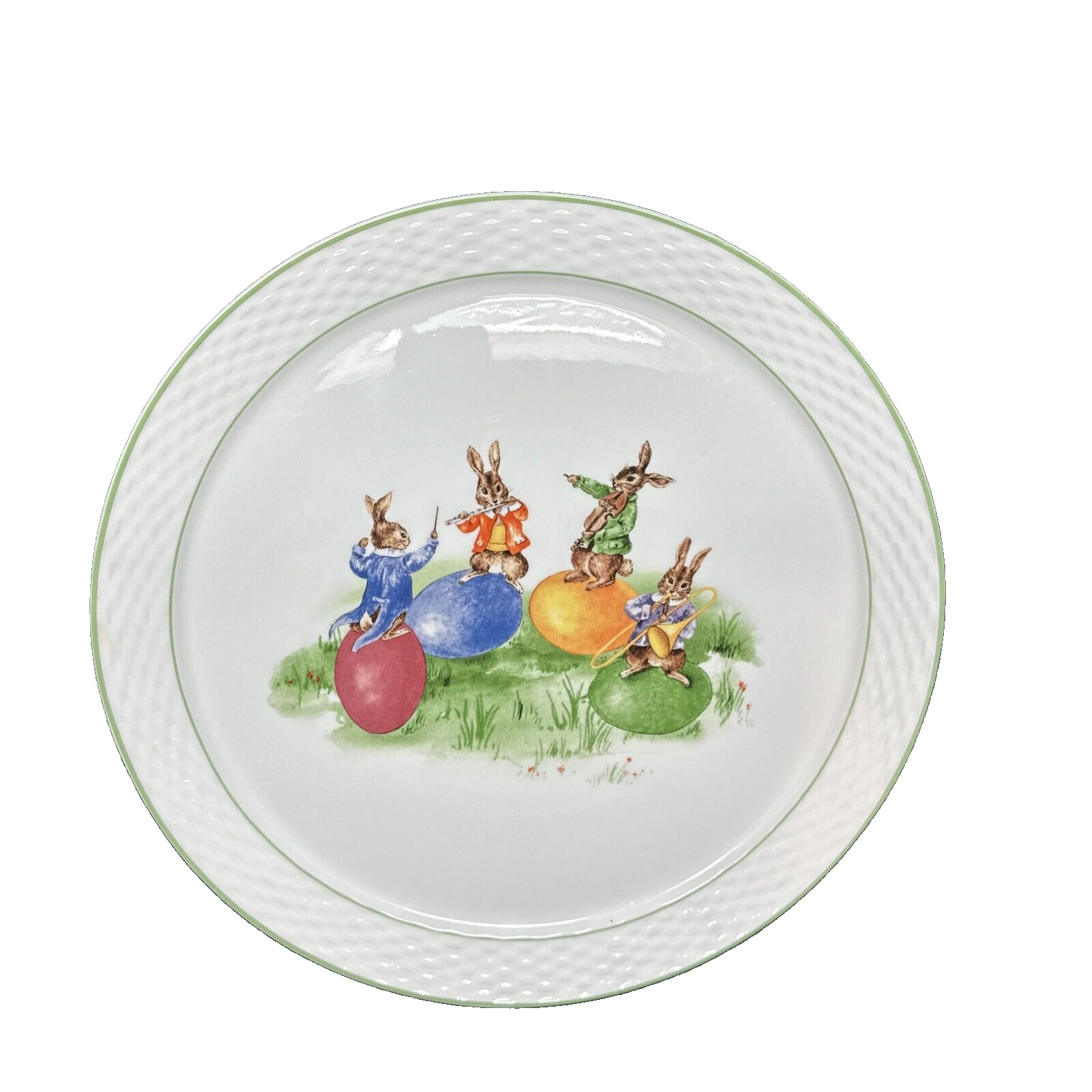 Williams Sonoma Serving Platter Bunny Band Easter Round 13 Basketweave 2009