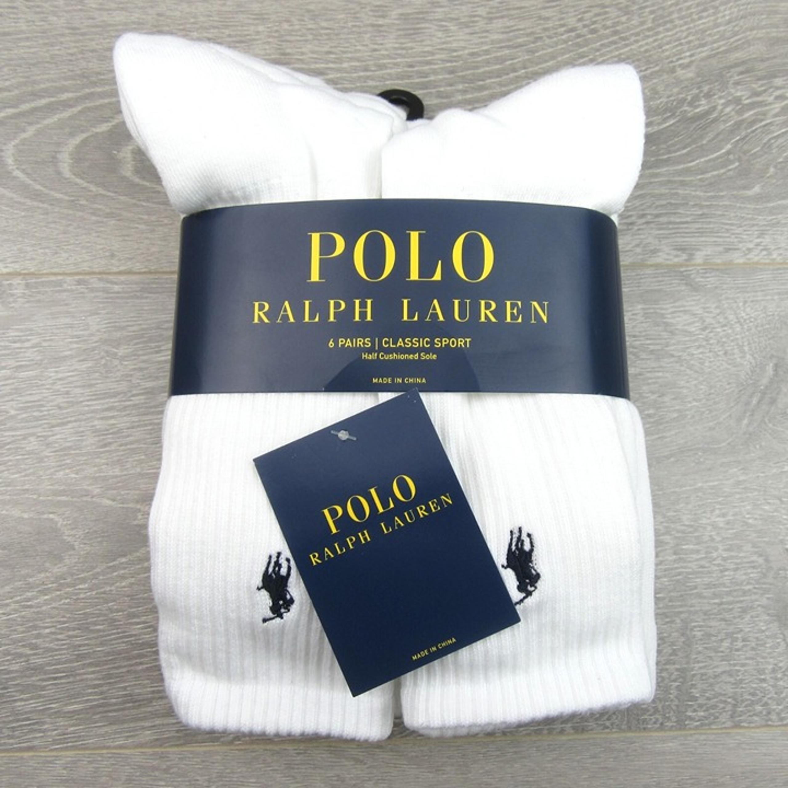 Polo Ralph Lauren Classic Sport Crew Socks White (6 Pack) Men's Size 6-12 NEW