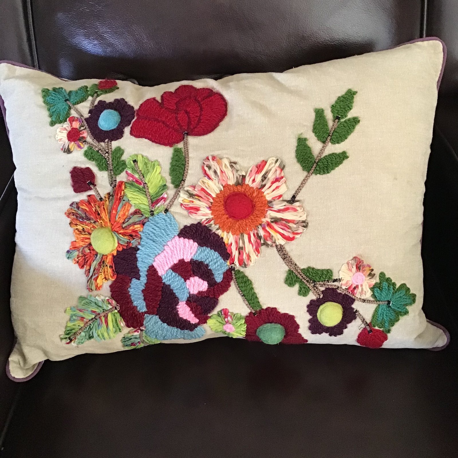 Merben International Victoria Floral Embroidered Accent Pillow, Made in India