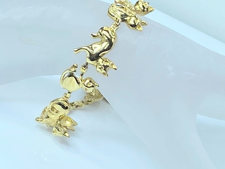 Adorable 14K yellow gold Kitty Cat different post link bracelet 20.9g 7 JR7991