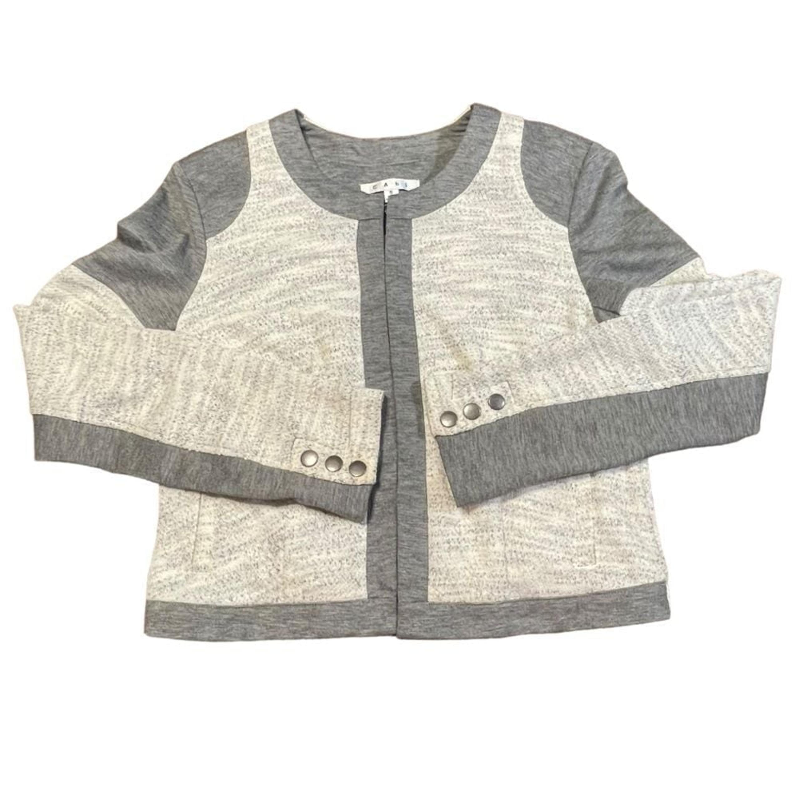 CAbi womens size small shrunken blazer cream/gray style 211 Moto