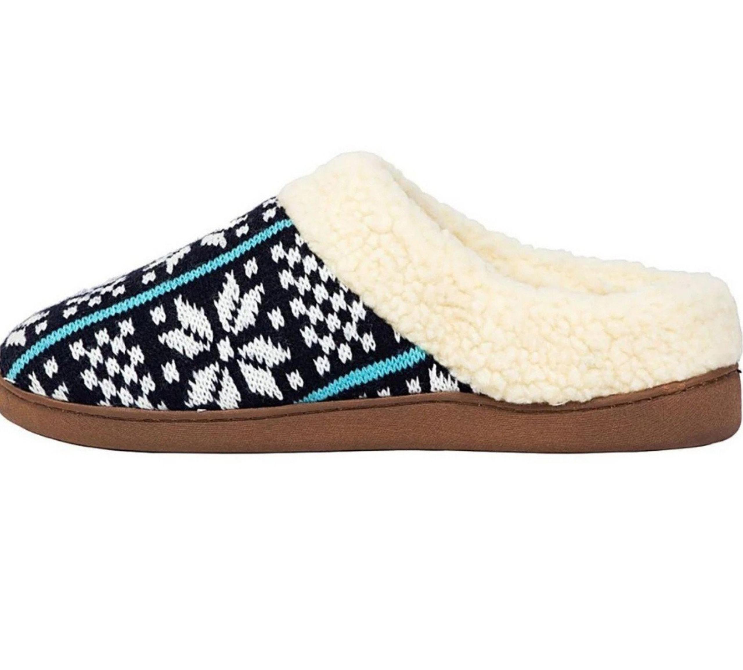 Deer Stags Mens Shoes Lodge Patterned Knit Slip On Slippers Navy White