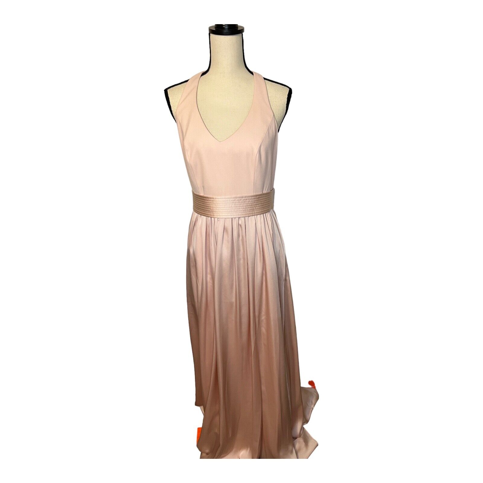 White by Vera Wang Bridesmaid Pink Halter Maxi Dress Slit Size 8 Bow Details