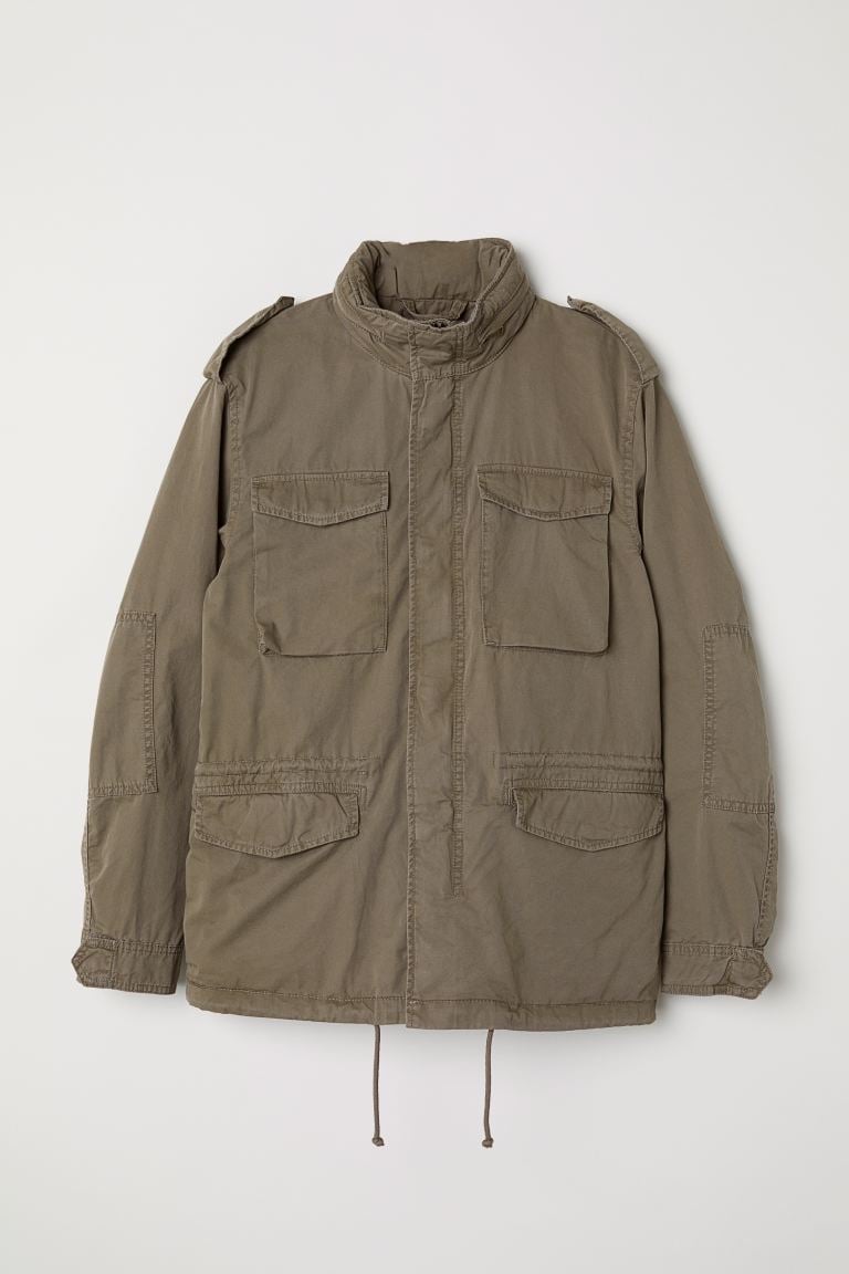 H&M Field Jacket Mens Olive Green Military Utility Combat Belted Cotton