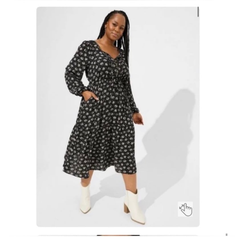 TORRID BLACK FLORAL MIDI DRESS 3X NEW!