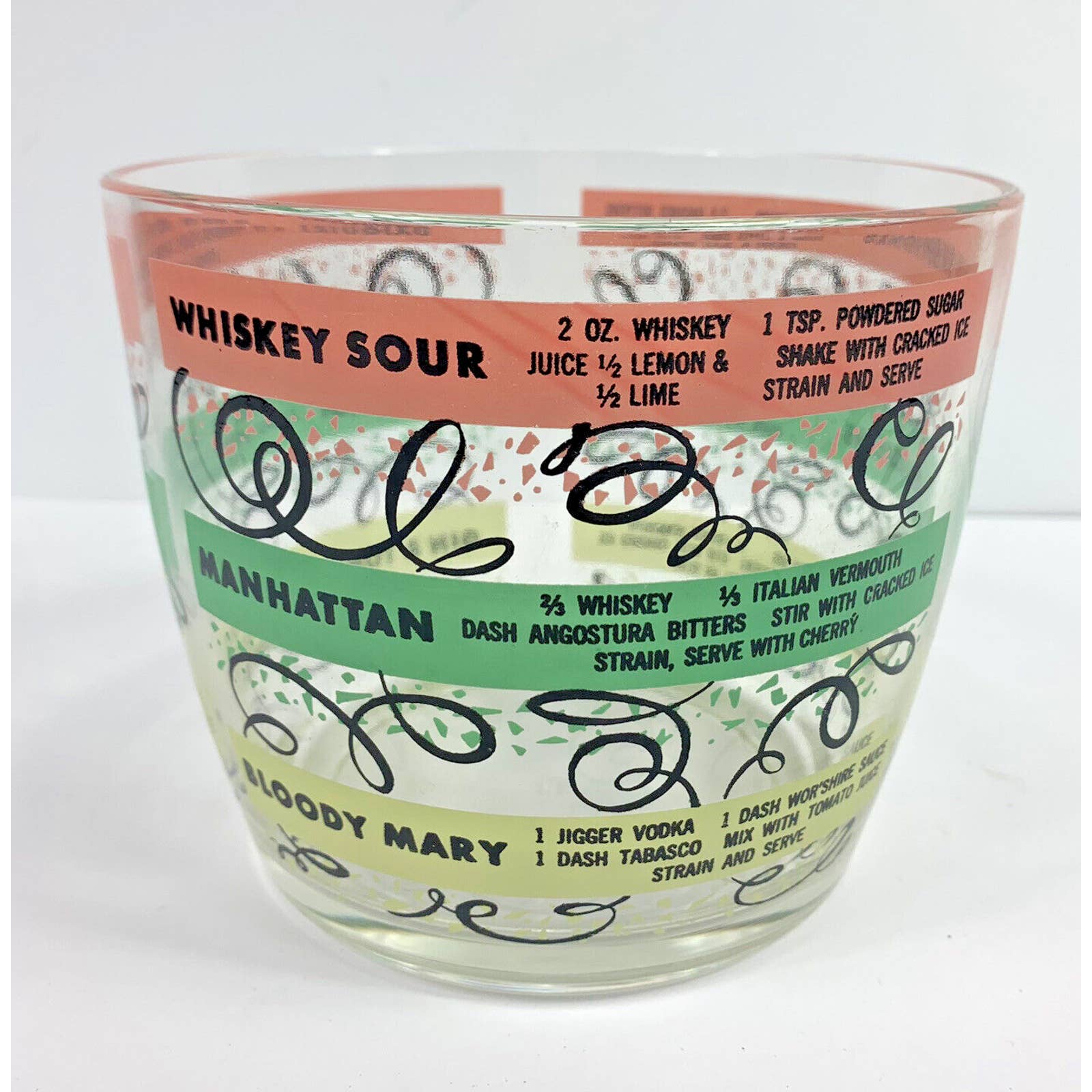 Vintage Mid Century Cocktail Recipes Glass Ice Holder Bucket Barware Hazel Atlas