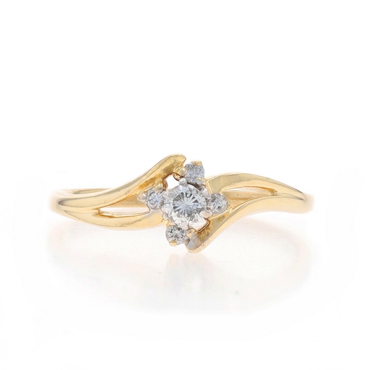 Yellow Gold Diamond Bypass Ring - 14k Round Brilliant .14ctw Promise V3777