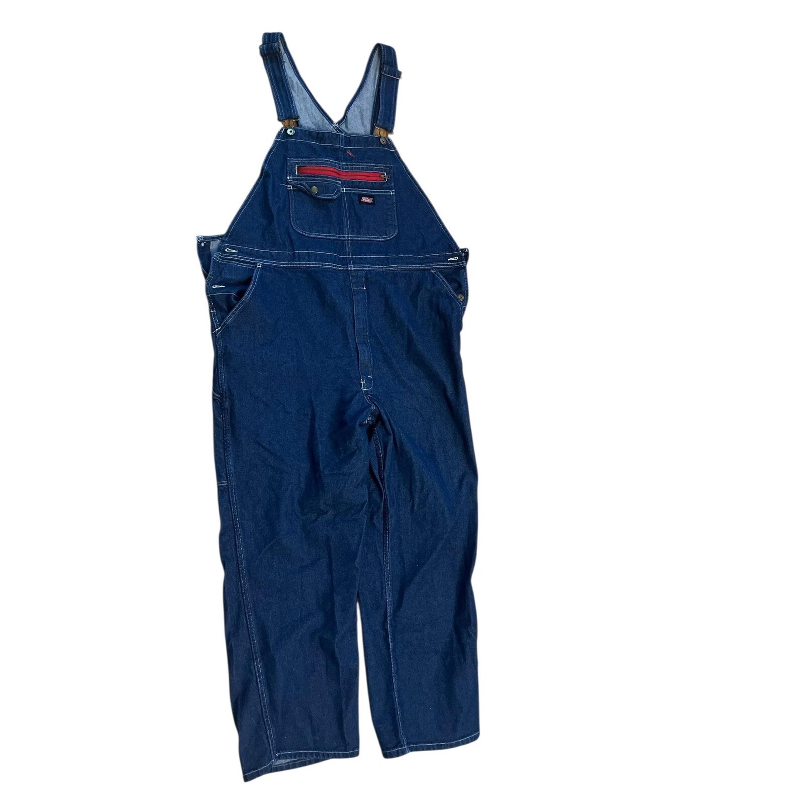 Dickies Denim Carpenter Overalls XL Red Zip Pocket Workwear Vintage Utility