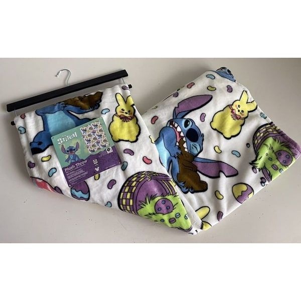 Disney Stitch Easter Basket Eggs Bunny Plush Throw Blanket 50 X 70 NEW