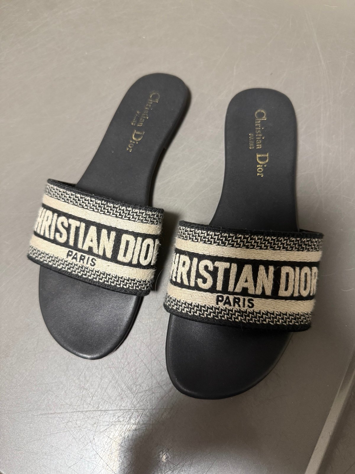 Black and white sandals