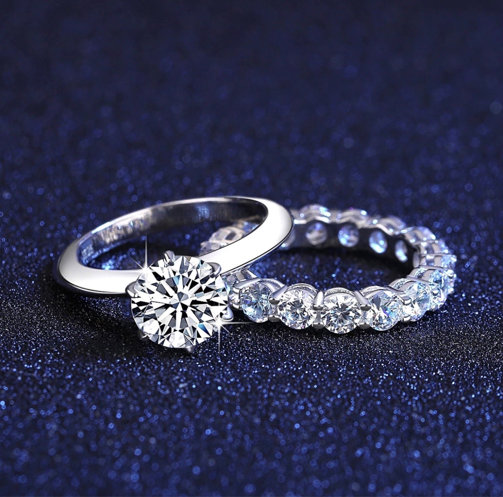 *SALE* REAL MOISSANITE diamond Engagement ring and wedding band set Size 8