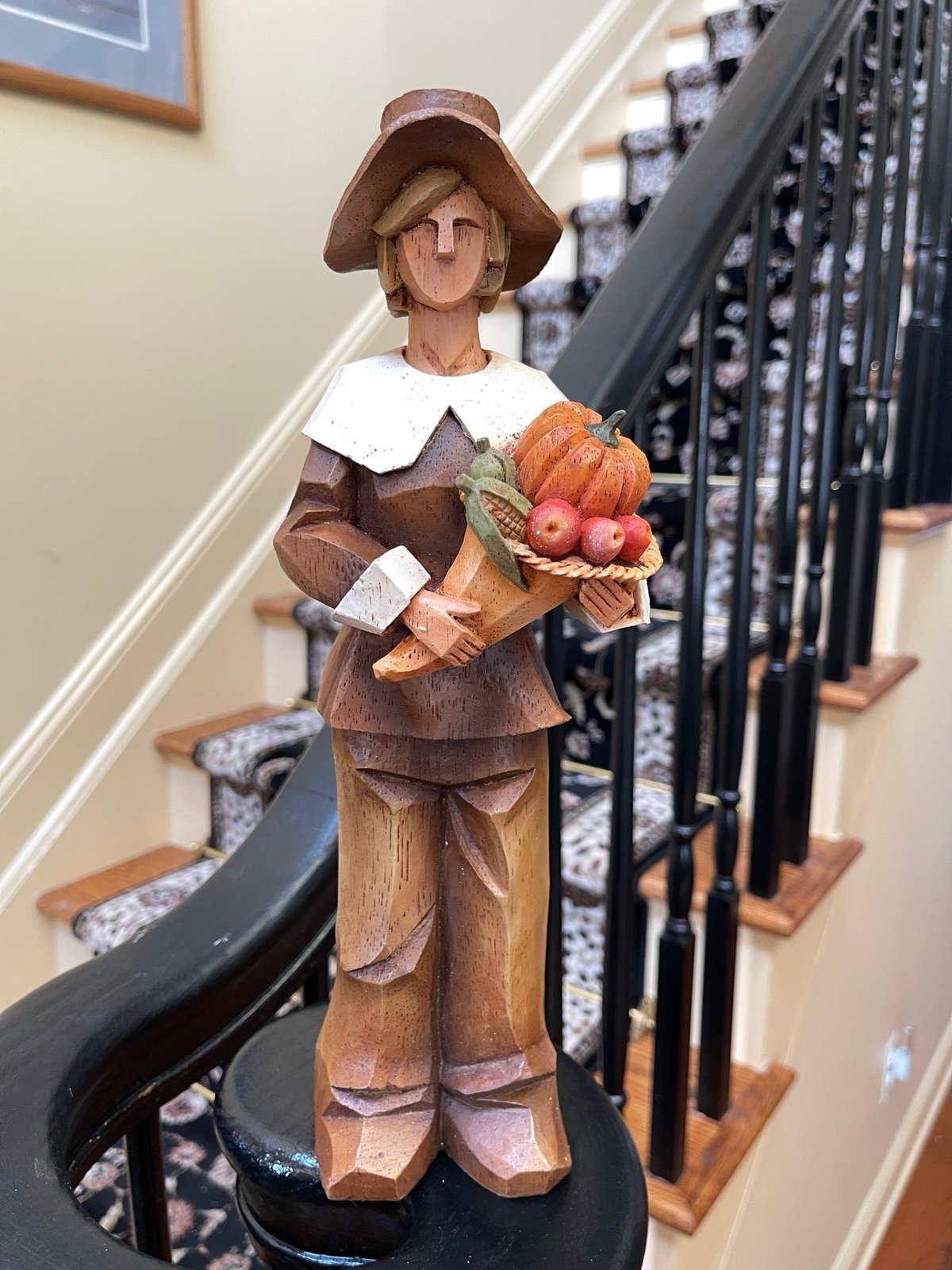 Pacific Rim Cubist Thanksgiving Harvest Pilgrim Man Figure 12.75”T Orig Box Pac