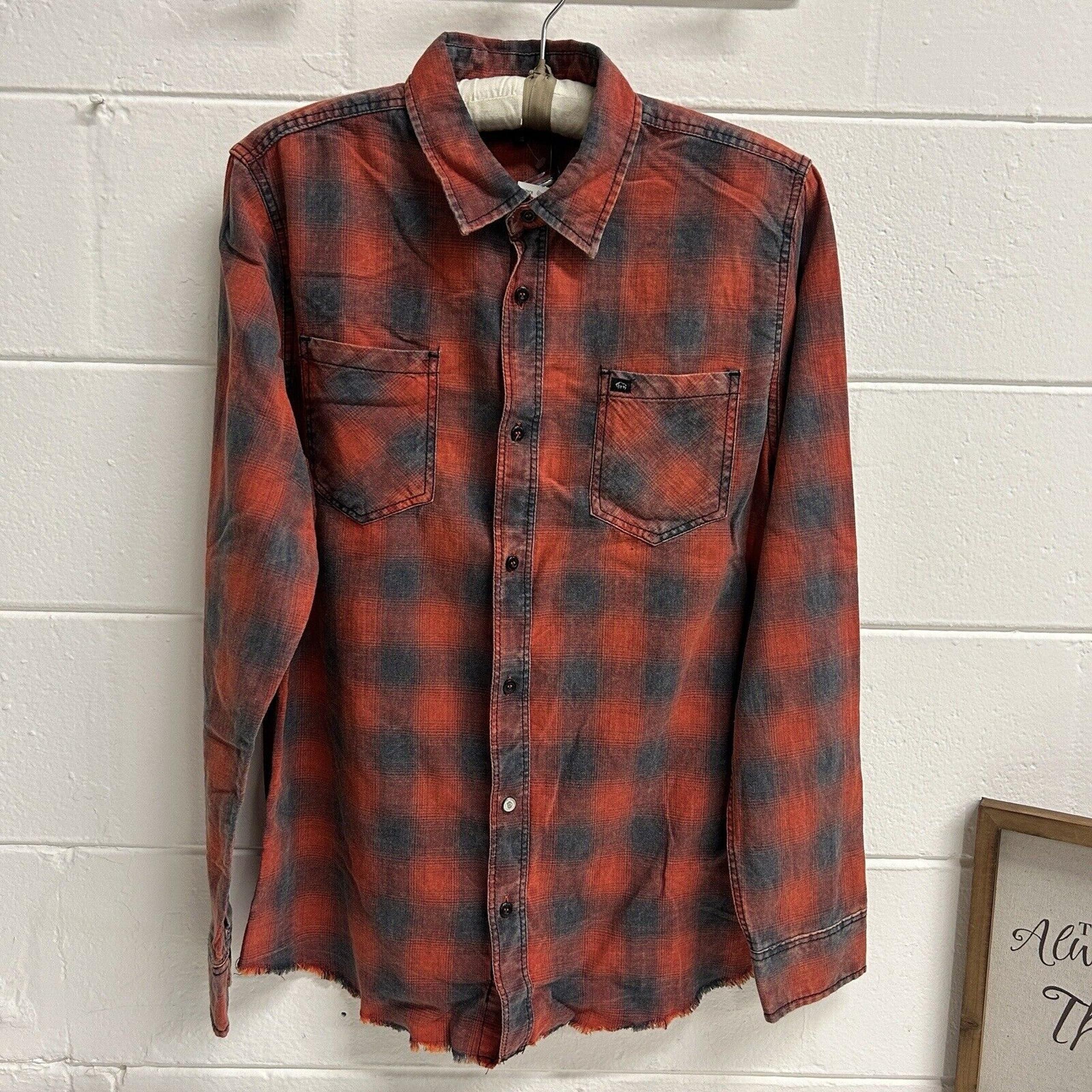 Buffalo David Bitton Samor Men's Button Down Plaid Raw Edge Shirt Medium NEW