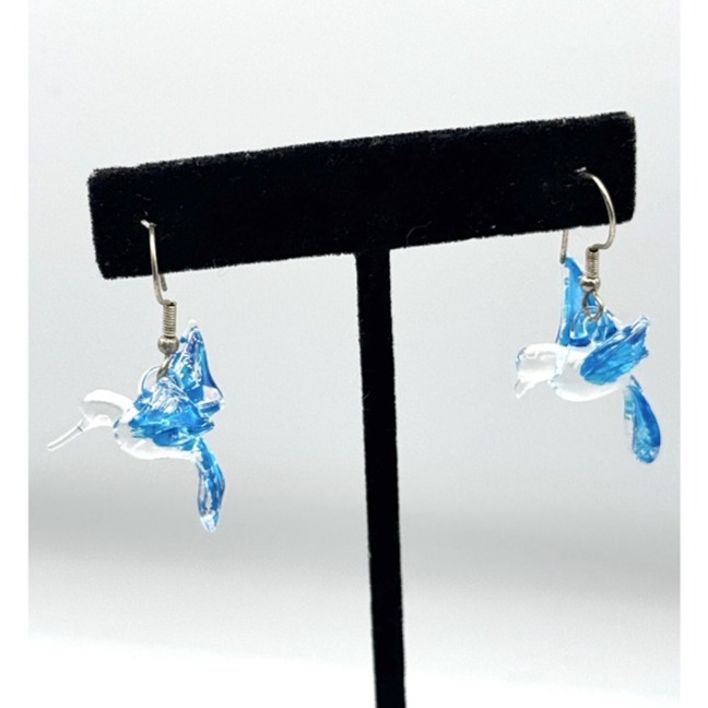 Vintage blue glass bird dove dangle drop earrings