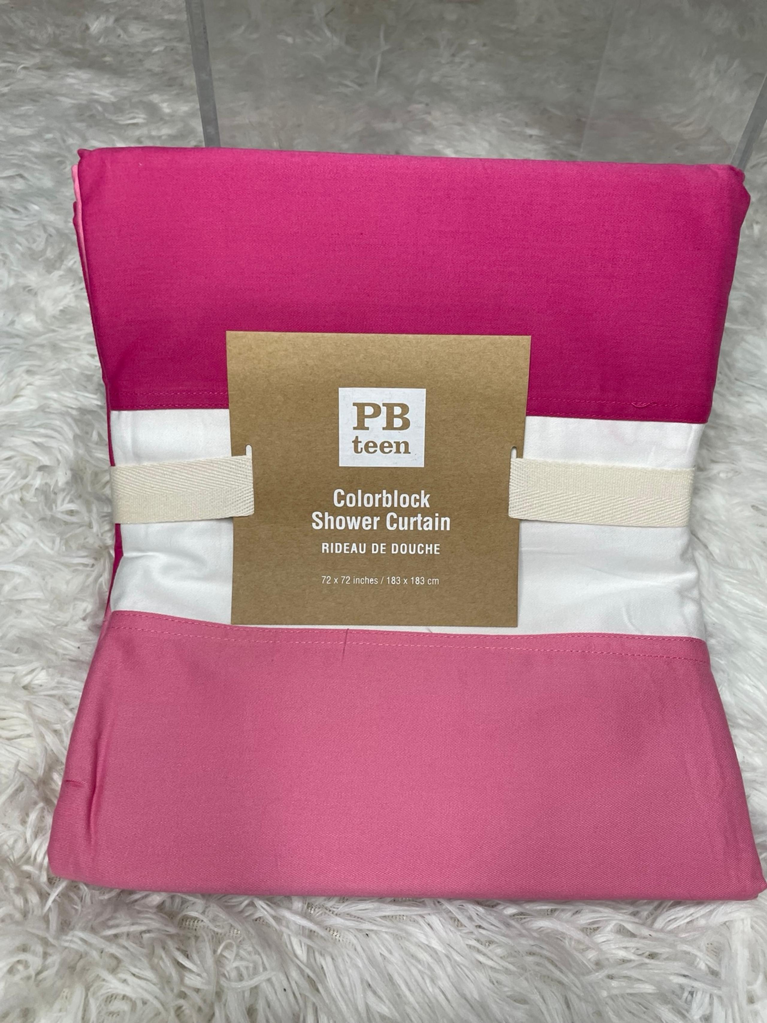 NEW POTTERY BARN PB TEEN KIDS COLORBLOCK PINK WHITE SHOWER CURTAIN 72" X 72"