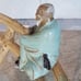 Vintage Shiwan Pottery Figurine Of Chinese Mudman Drinking Tea & Tabletop Panel