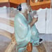 Vintage Shiwan Pottery Figurine Of Chinese Mudman Drinking Tea & Tabletop Panel
