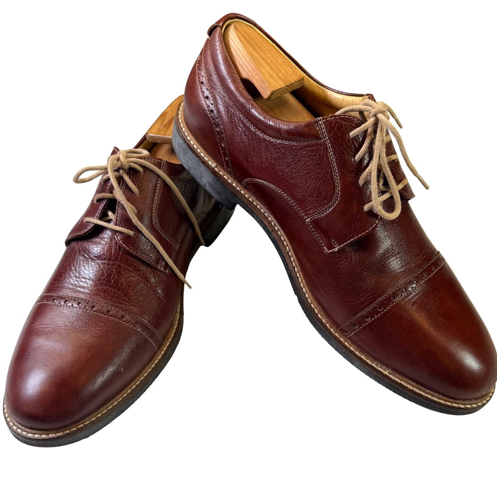 JOHNSTON & MURPHY Barlow Cap Toe Lace Up Sheepskin Dress Shoes Brown Size 12